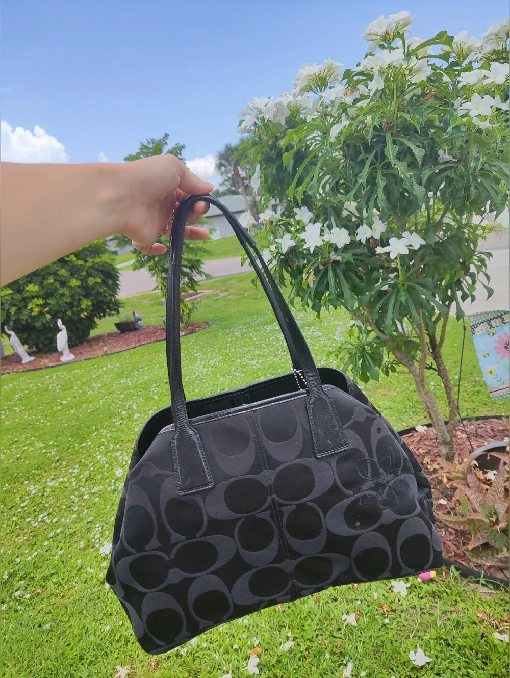 Coach Black Signature Floral Appliqué Tote
